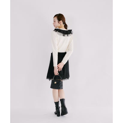 トッコクローゼット tocco closet パール釦ラッフルフリル配色ニットカーディガン｜詳細画像