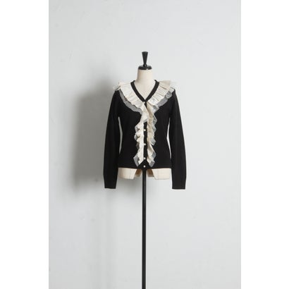 トッコクローゼット tocco closet パール釦ラッフルフリル配色ニットカーディガン｜詳細画像