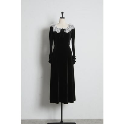 トッコクローゼット tocco closet リボン付きレースネックベロアワンピース｜詳細画像