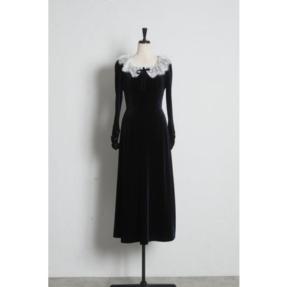トッコクローゼット tocco closet リボン付きレースネックベロアワンピース｜詳細画像
