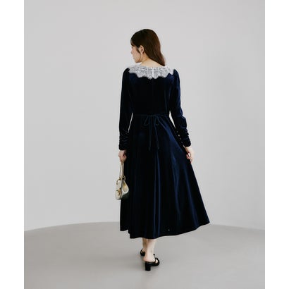 トッコクローゼット tocco closet リボン付きレースネックベロアワンピース｜詳細画像