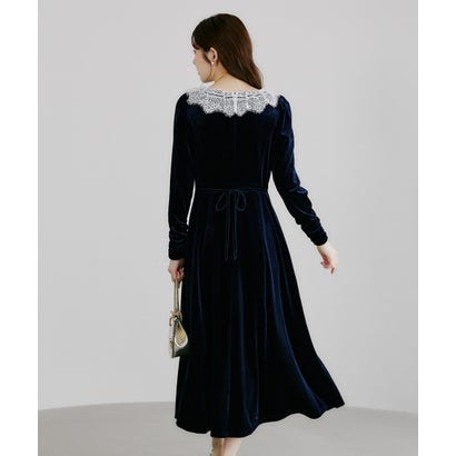 トッコクローゼット tocco closet リボン付きレースネックベロアワンピース｜詳細画像