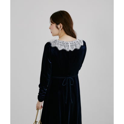 トッコクローゼット tocco closet リボン付きレースネックベロアワンピース｜詳細画像