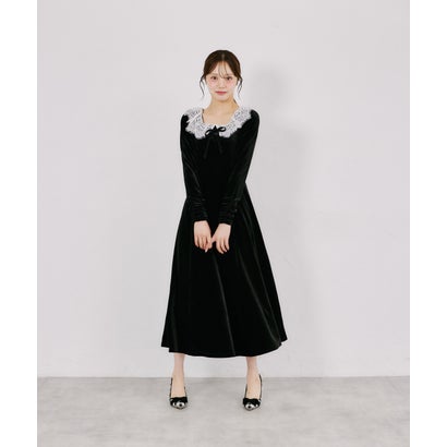 トッコクローゼット tocco closet リボン付きレースネックベロアワンピース｜詳細画像