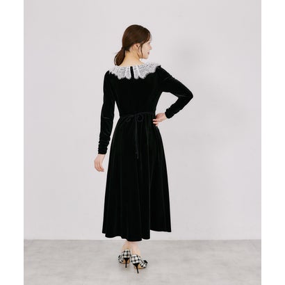 トッコクローゼット tocco closet リボン付きレースネックベロアワンピース｜詳細画像
