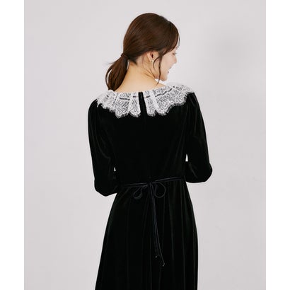 トッコクローゼット tocco closet リボン付きレースネックベロアワンピース｜詳細画像