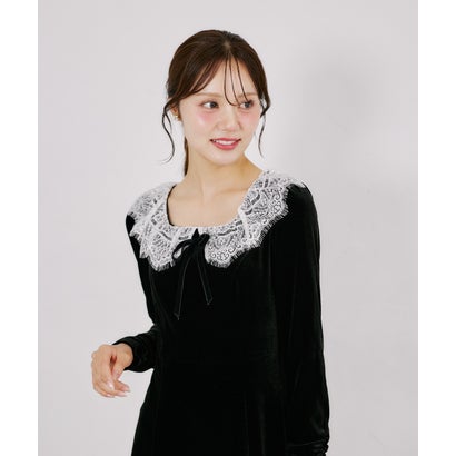 トッコクローゼット tocco closet リボン付きレースネックベロアワンピース｜詳細画像