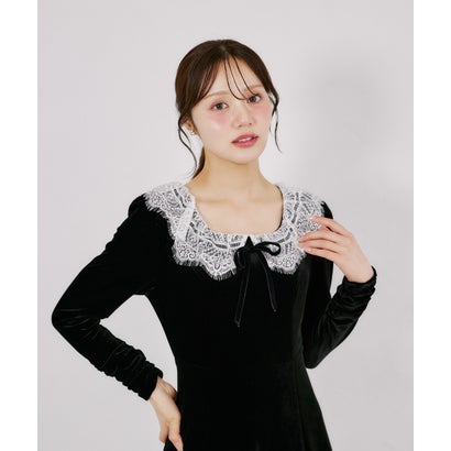 トッコクローゼット tocco closet リボン付きレースネックベロアワンピース｜詳細画像