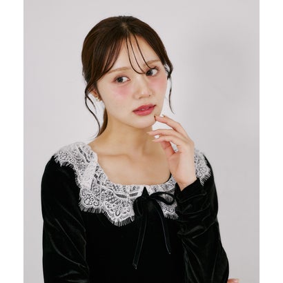 トッコクローゼット tocco closet リボン付きレースネックベロアワンピース｜詳細画像