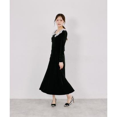 トッコクローゼット tocco closet リボン付きレースネックベロアワンピース｜詳細画像