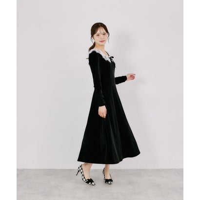 トッコクローゼット tocco closet リボン付きレースネックベロアワンピース｜詳細画像