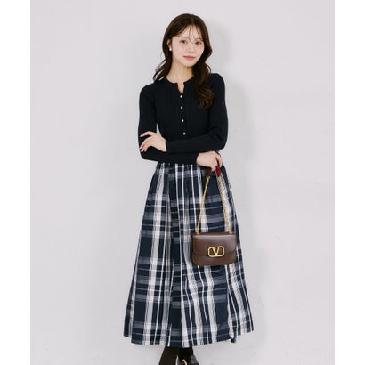 トッコクローゼット tocco closet チェックタフタドッキングリブニットワンピース｜詳細画像