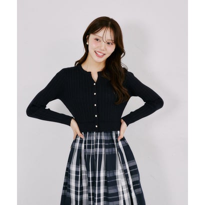 トッコクローゼット tocco closet チェックタフタドッキングリブニットワンピース｜詳細画像