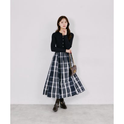 トッコクローゼット tocco closet チェックタフタドッキングリブニットワンピース｜詳細画像