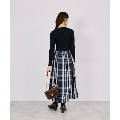 トッコクローゼット tocco closet チェックタフタドッキングリブニットワンピース｜詳細画像