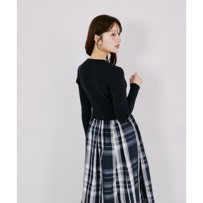 トッコクローゼット tocco closet チェックタフタドッキングリブニットワンピース｜詳細画像