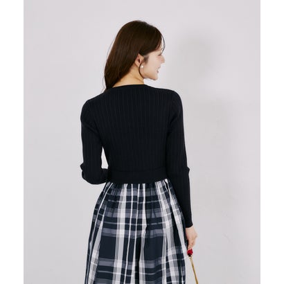 トッコクローゼット tocco closet チェックタフタドッキングリブニットワンピース｜詳細画像