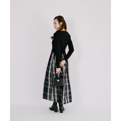 トッコクローゼット tocco closet チェックタフタドッキングリブニットワンピース｜詳細画像
