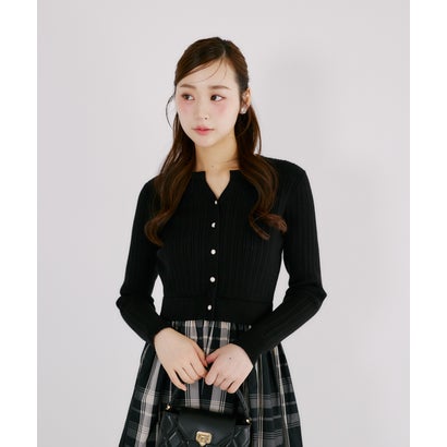 トッコクローゼット tocco closet チェックタフタドッキングリブニットワンピース｜詳細画像