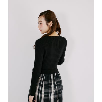 トッコクローゼット tocco closet チェックタフタドッキングリブニットワンピース｜詳細画像