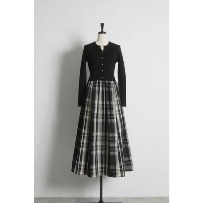 トッコクローゼット tocco closet チェックタフタドッキングリブニットワンピース｜詳細画像