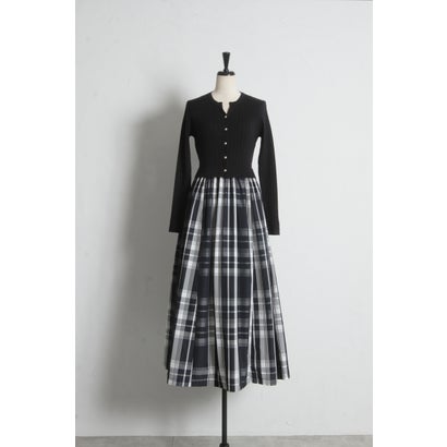 トッコクローゼット tocco closet チェックタフタドッキングリブニットワンピース｜詳細画像
