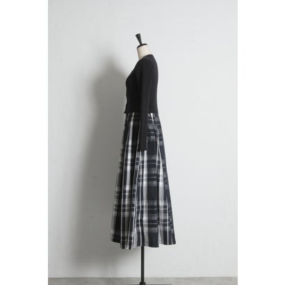 トッコクローゼット tocco closet チェックタフタドッキングリブニットワンピース｜詳細画像