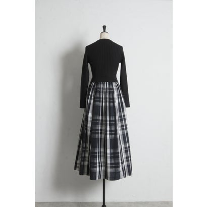 トッコクローゼット tocco closet チェックタフタドッキングリブニットワンピース｜詳細画像