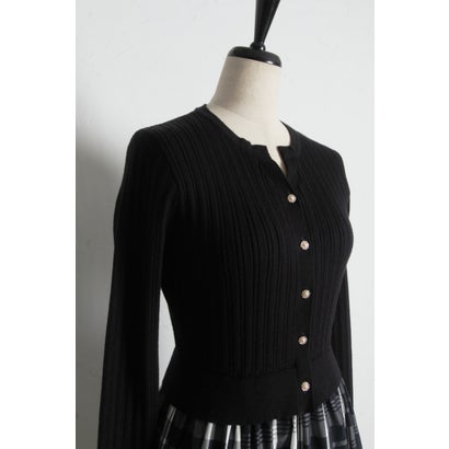 トッコクローゼット tocco closet チェックタフタドッキングリブニットワンピース｜詳細画像