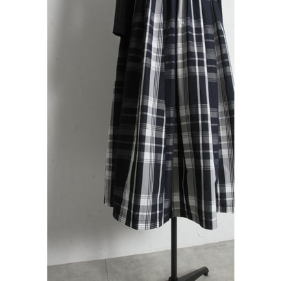 トッコクローゼット tocco closet チェックタフタドッキングリブニットワンピース｜詳細画像
