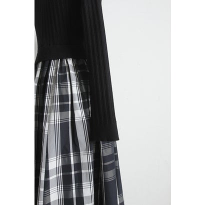 トッコクローゼット tocco closet チェックタフタドッキングリブニットワンピース｜詳細画像