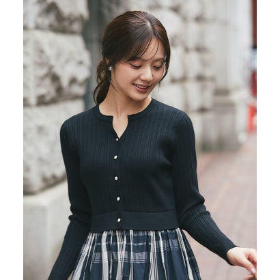 トッコクローゼット tocco closet チェックタフタドッキングリブニットワンピース｜詳細画像