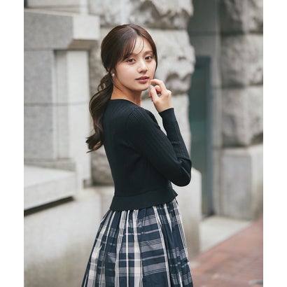 トッコクローゼット tocco closet チェックタフタドッキングリブニットワンピース｜詳細画像