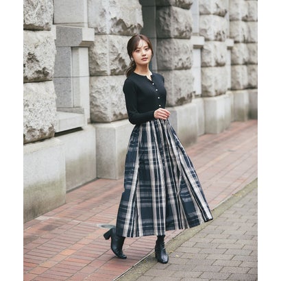 トッコクローゼット tocco closet チェックタフタドッキングリブニットワンピース｜詳細画像