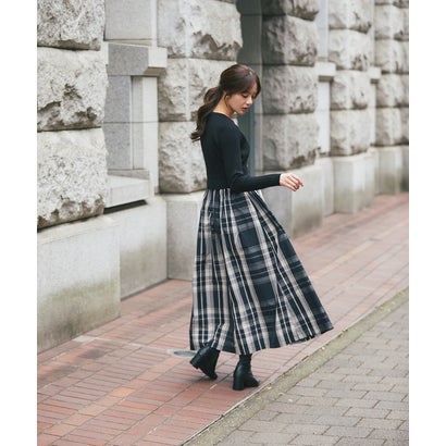 トッコクローゼット tocco closet チェックタフタドッキングリブニットワンピース｜詳細画像