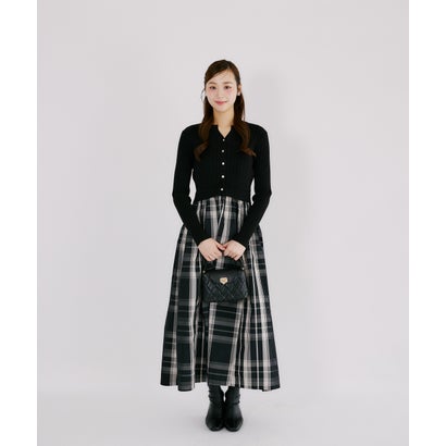 トッコクローゼット tocco closet チェックタフタドッキングリブニットワンピース｜詳細画像