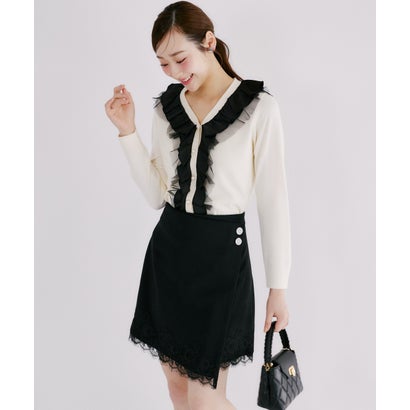 トッコクローゼット tocco closet ビジューボタン付きレーストリムラップミニスカート｜詳細画像