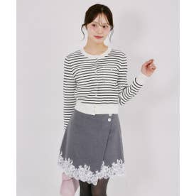 ビジューボタン付きレーストリムラップミニスカート