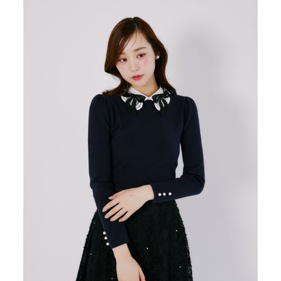 トッコクローゼット tocco closet 2WAYリボンレース襟付きリブニットプルオーバー｜詳細画像