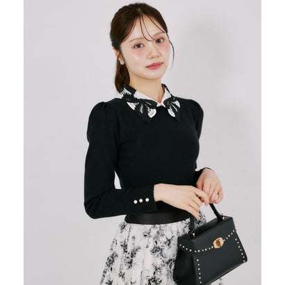 トッコクローゼット tocco closet 2WAYリボンレース襟付きリブニットプルオーバー｜詳細画像