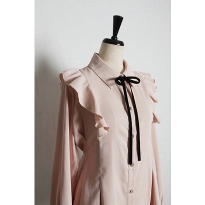 トッコクローゼット tocco closet ベロアリボン付きフラワービジュー釦タックチュニックブラウス｜詳細画像