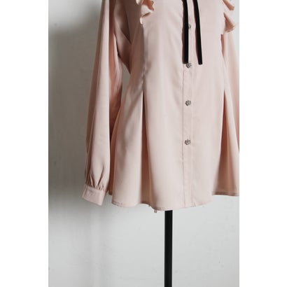 トッコクローゼット tocco closet ベロアリボン付きフラワービジュー釦タックチュニックブラウス｜詳細画像