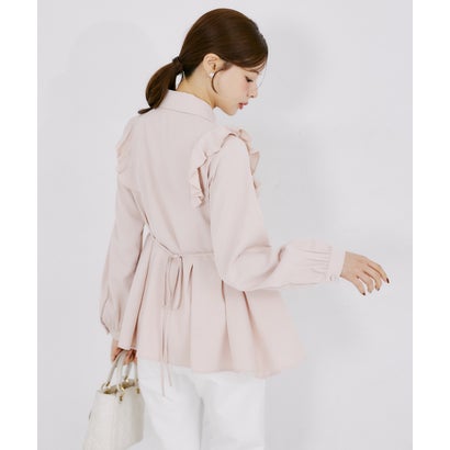 トッコクローゼット tocco closet ベロアリボン付きフラワービジュー釦タックチュニックブラウス｜詳細画像