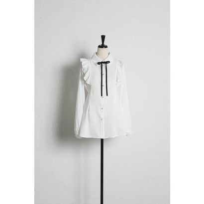 トッコクローゼット tocco closet ベロアリボン付きフラワービジュー釦タックチュニックブラウス｜詳細画像