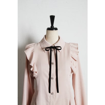 トッコクローゼット tocco closet ベロアリボン付きフラワービジュー釦タックチュニックブラウス｜詳細画像