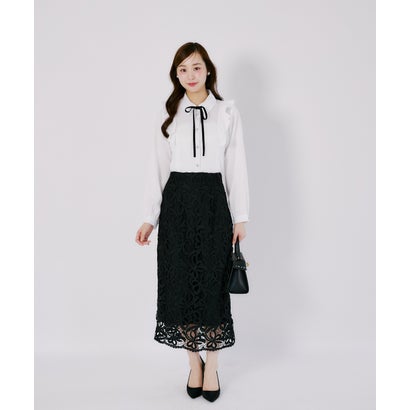トッコクローゼット tocco closet ベロアリボン付きフラワービジュー釦タックチュニックブラウス｜詳細画像