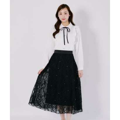 トッコクローゼット tocco closet ベロアリボン付きフラワービジュー釦タックチュニックブラウス｜詳細画像