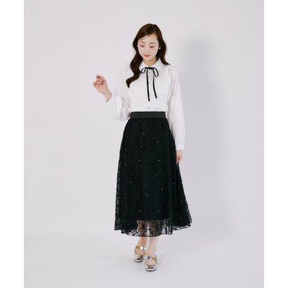 トッコクローゼット tocco closet ベロアリボン付きフラワービジュー釦タックチュニックブラウス｜詳細画像