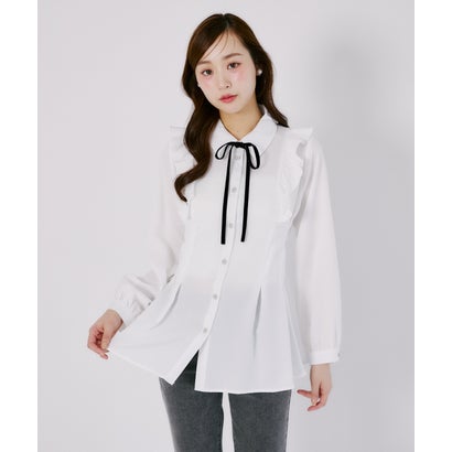 トッコクローゼット tocco closet ベロアリボン付きフラワービジュー釦タックチュニックブラウス｜詳細画像