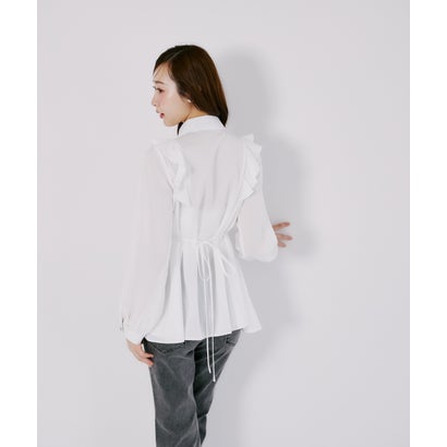 トッコクローゼット tocco closet ベロアリボン付きフラワービジュー釦タックチュニックブラウス｜詳細画像